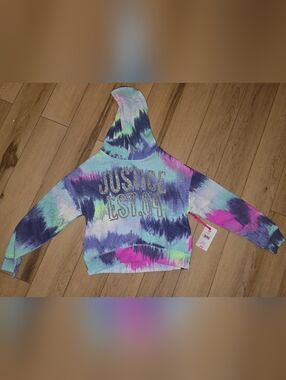 Justice Girls' Glitter Logo Tie-Dye Hoodie in Pastel Size 10